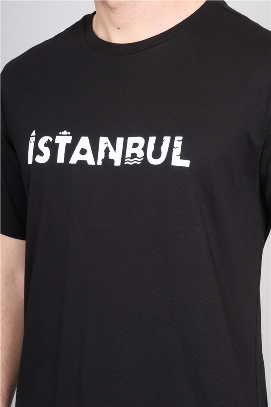 Çetinkaya Mentality 3401 Bisiklet Yaka Regular Baskılı T-shirt Siyah