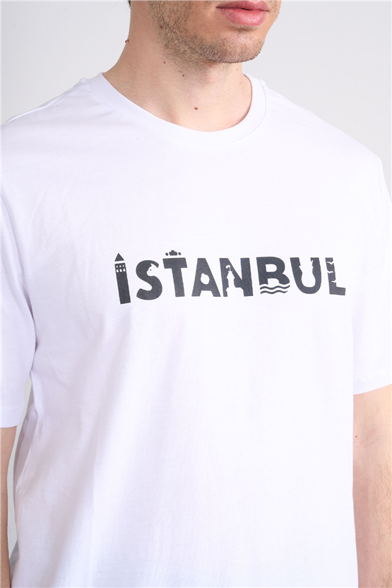 Çetinkaya Mentality 3401 Bisiklet Yaka Regular Baskılı T-shirt Beyaz