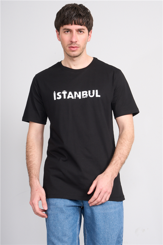 Çetinkaya Mentality 3401 Bisiklet Yaka Regular Baskılı T-shirt Siyah