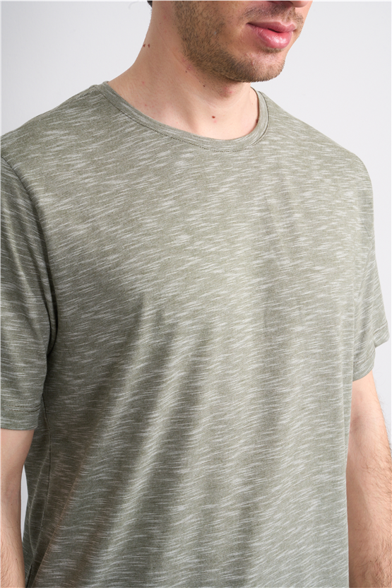 Çetinkaya Mentality 3446 Bisiklet Yaka Flamlı Sıngle Jersey Regular T-shirt Haki