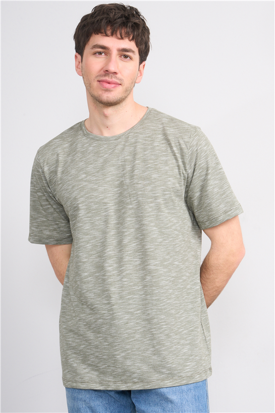 Çetinkaya Mentality 3446 Bisiklet Yaka Flamlı Sıngle Jersey Regular T-shirt Haki