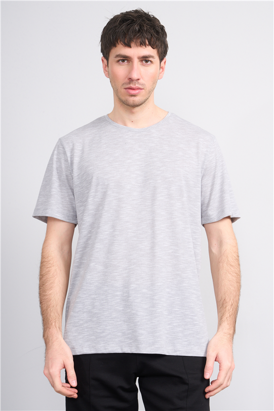 Çetinkaya Mentality 3446 Bisiklet Yaka Flamlı Sıngle Jersey Regular T-shirt Gri