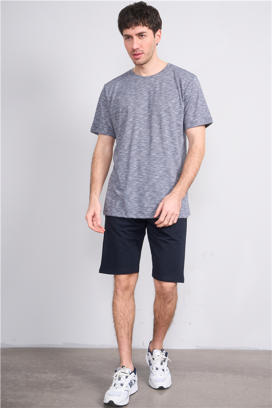 Çetinkaya Mentality 3446 Bisiklet Yaka Flamlı Sıngle Jersey Regular T-shirt Lacivert