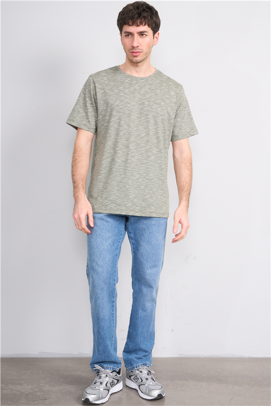 Çetinkaya Mentality 3446 Bisiklet Yaka Flamlı Sıngle Jersey Regular T-shirt Haki