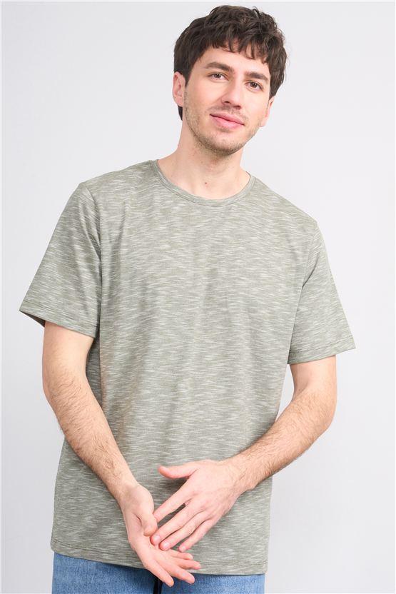 Çetinkaya Mentality 3446 Bisiklet Yaka Flamlı Sıngle Jersey Regular T-shirt Haki