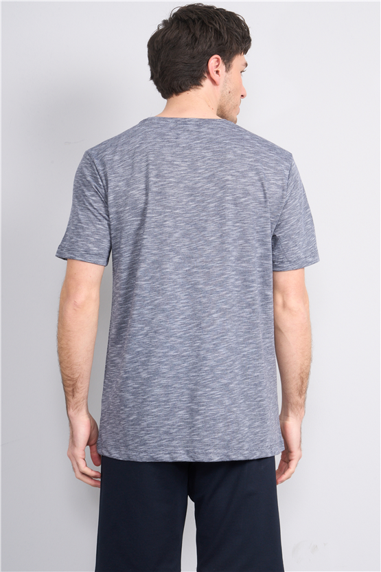 Çetinkaya Mentality 3446 Bisiklet Yaka Flamlı Sıngle Jersey Regular T-shirt Lacivert