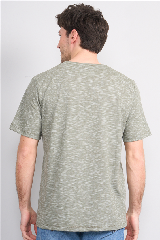 Çetinkaya Mentality 3446 Bisiklet Yaka Flamlı Sıngle Jersey Regular T-shirt Haki