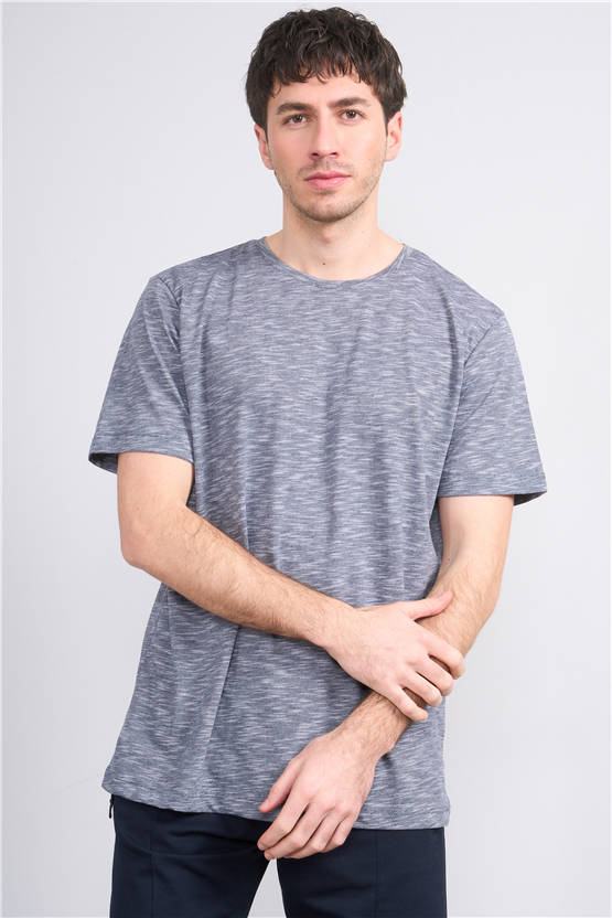 Çetinkaya Mentality 3446 Bisiklet Yaka Flamlı Sıngle Jersey Regular T-shirt Lacivert