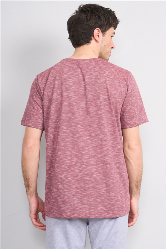 Çetinkaya Mentality 3446 Bisiklet Yaka Flamlı Sıngle Jersey Regular T-shirt Bordo