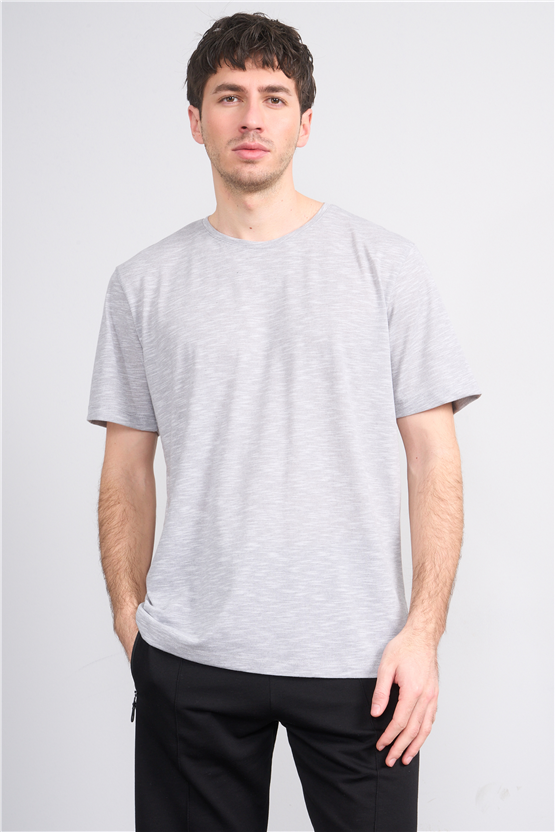 Çetinkaya Mentality 3446 Bisiklet Yaka Flamlı Sıngle Jersey Regular T-shirt Gri