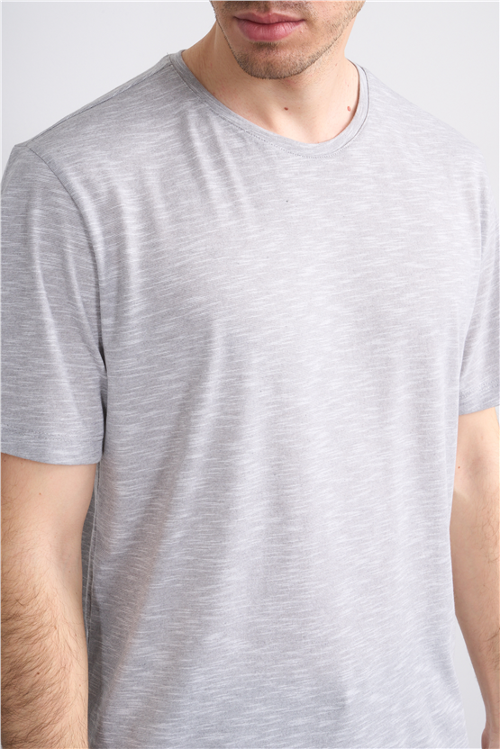Çetinkaya Mentality 3446 Bisiklet Yaka Flamlı Sıngle Jersey Regular T-shirt Gri