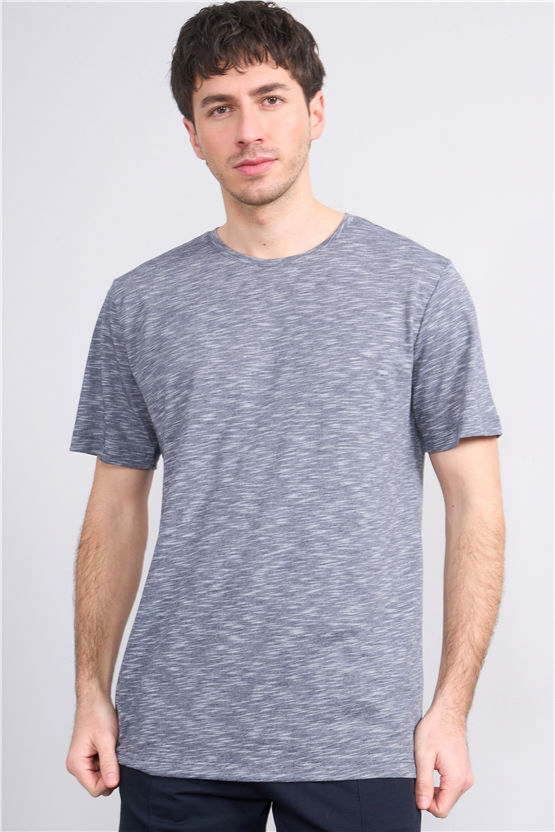 Çetinkaya Mentality 3446 Bisiklet Yaka Flamlı Sıngle Jersey Regular T-shirt Lacivert