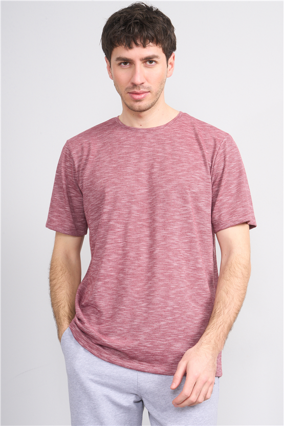 Çetinkaya Mentality 3446 Bisiklet Yaka Flamlı Sıngle Jersey Regular T-shirt Bordo