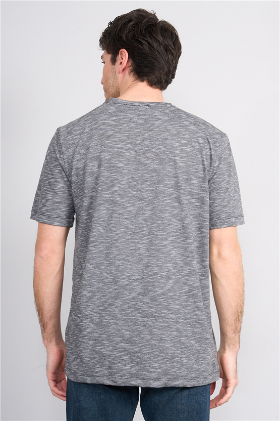 Çetinkaya Mentality 3447 V Yaka Flamlı Sıngle Jersey Regular T-shirt Siyah