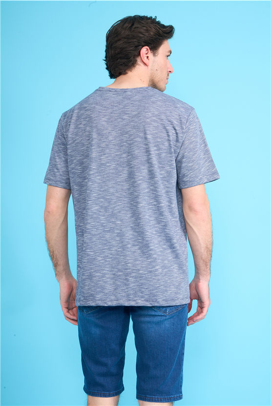 Çetinkaya Mentality 3447 V Yaka Flamlı Sıngle Jersey Regular T-shirt Lacivert