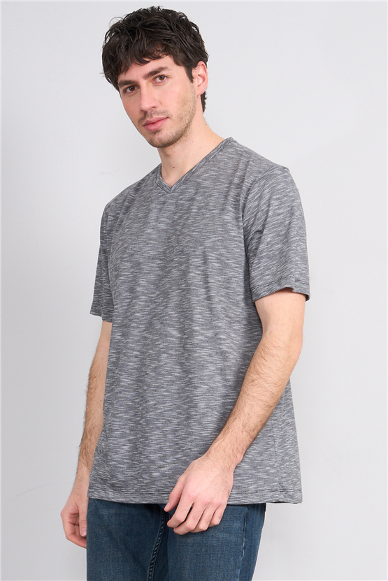 Çetinkaya Mentality 3447 V Yaka Flamlı Sıngle Jersey Regular T-shirt Siyah