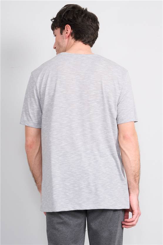 Çetinkaya Mentality 3447 V Yaka Flamlı Sıngle Jersey Regular T-shirt Gri
