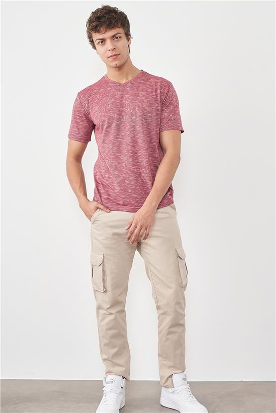 Çetinkaya Mentality 3447 V Yaka Regular T-Shirt Bordo