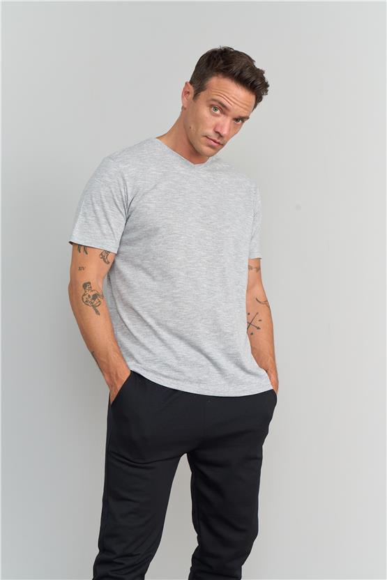 Çetinkaya Mentality 3447 V Yaka Regular T-Shirt Gri