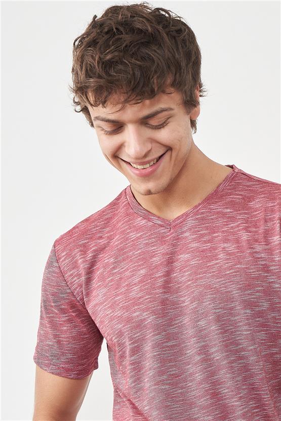 Çetinkaya Mentality 3447 V Yaka Regular T-Shirt Bordo