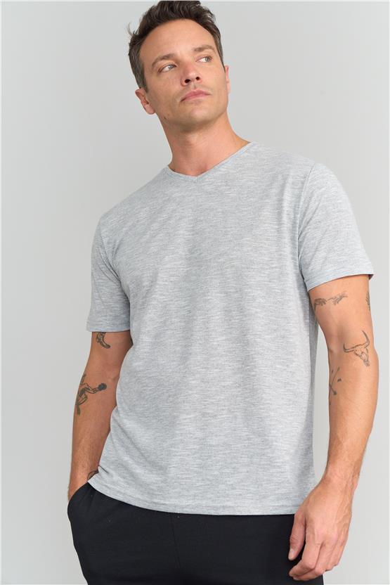 Çetinkaya Mentality 3447 V Yaka Regular T-Shirt Gri