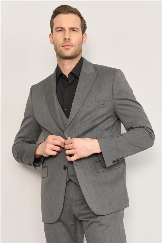 Çetinkaya Mentality 3448 Erkek Yunter Loco Slim Fit Yelekli Takım Elbise Gri