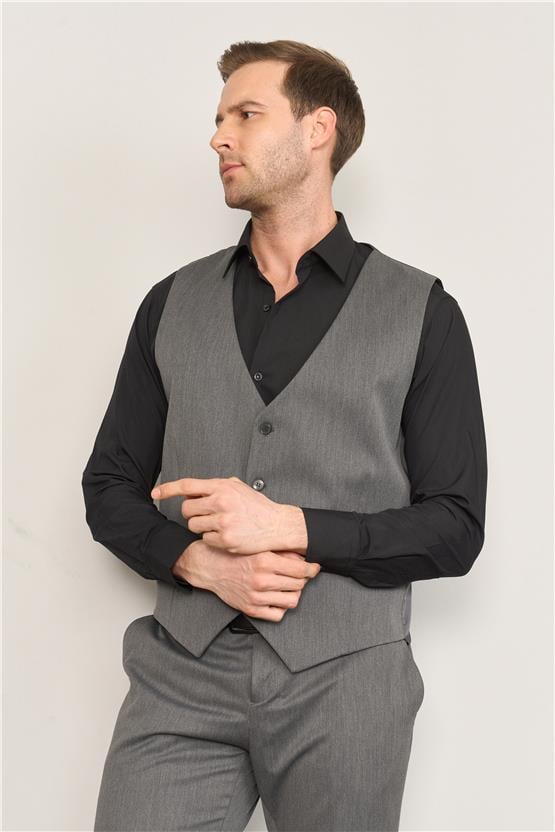 Çetinkaya Mentality 3448 Erkek Yunter Loco Slim Fit Yelekli Takım Elbise Gri