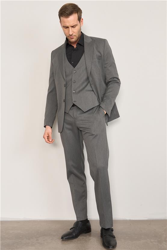 Çetinkaya Mentality 3448 Erkek Yunter Loco Slim Fit Yelekli Takım Elbise Gri