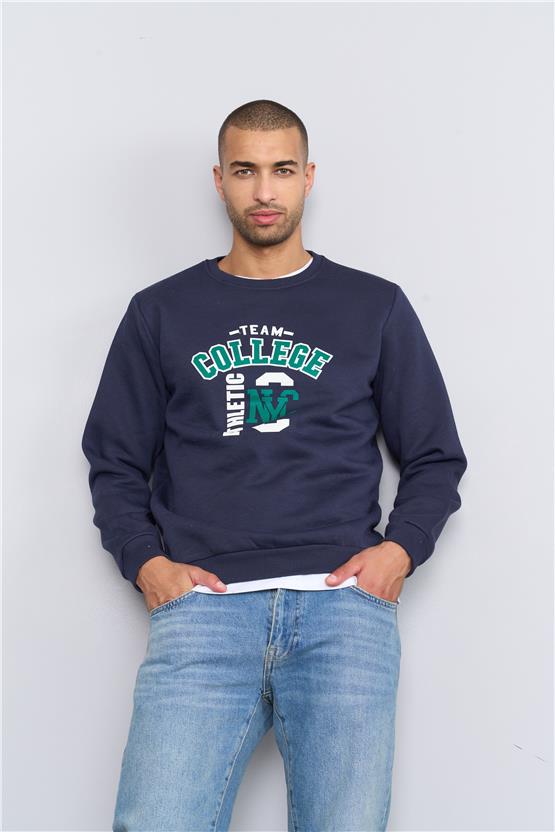 Çetinkaya Mentality 3476 Bisiklet Yaka 3 İplik Şardonlu Lacivert Sweatshirt
