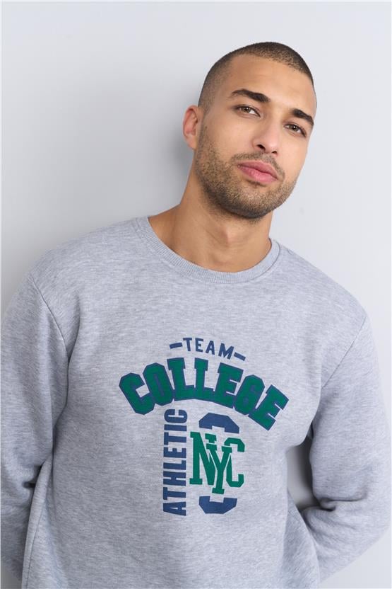 Çetinkaya Mentality 3476 Bisiklet Yaka 3 İplik Şardonlu Grimelanj Sweatshirt