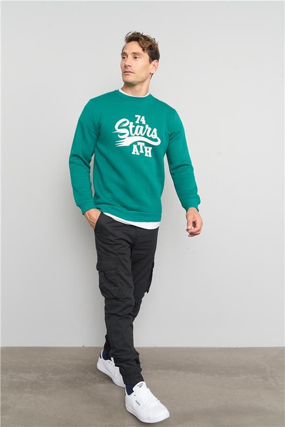 Çetinkaya Mentality 3476 Bisiklet Yaka 3 İplik Şardonlu Zümrüt Sweatshirt