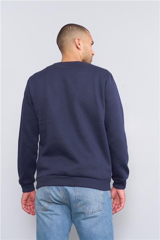 Çetinkaya Mentality 3476 Bisiklet Yaka 3 İplik Şardonlu Lacivert Sweatshirt
