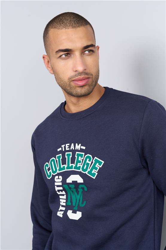 Çetinkaya Mentality 3476 Bisiklet Yaka 3 İplik Şardonlu Lacivert Sweatshirt