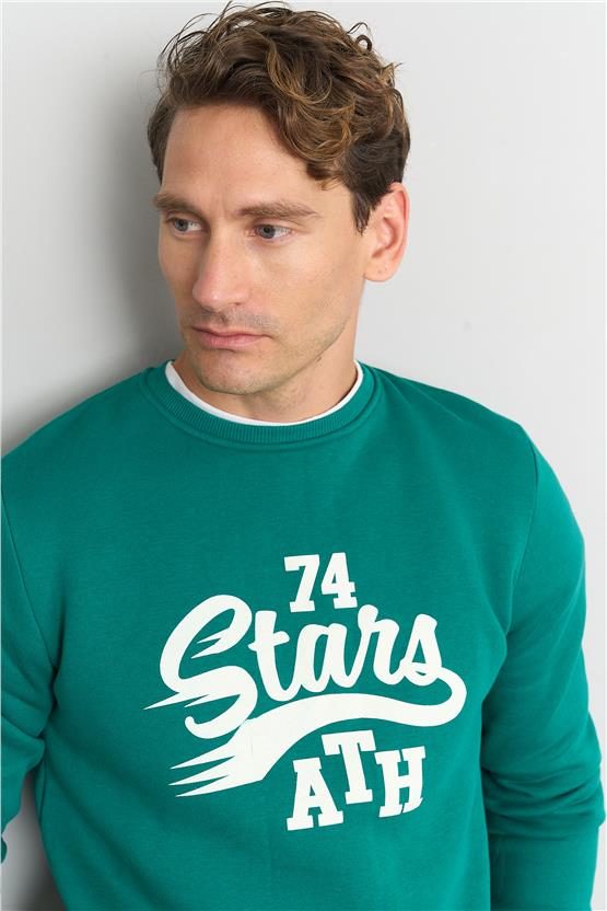 Çetinkaya Mentality 3476 Bisiklet Yaka 3 İplik Şardonlu Zümrüt Sweatshirt