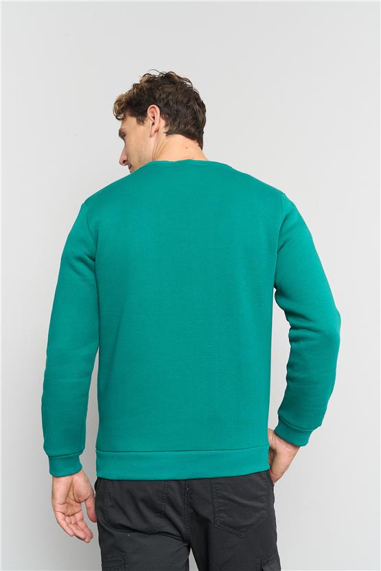 Çetinkaya Mentality 3476 Bisiklet Yaka 3 İplik Şardonlu Zümrüt Sweatshirt