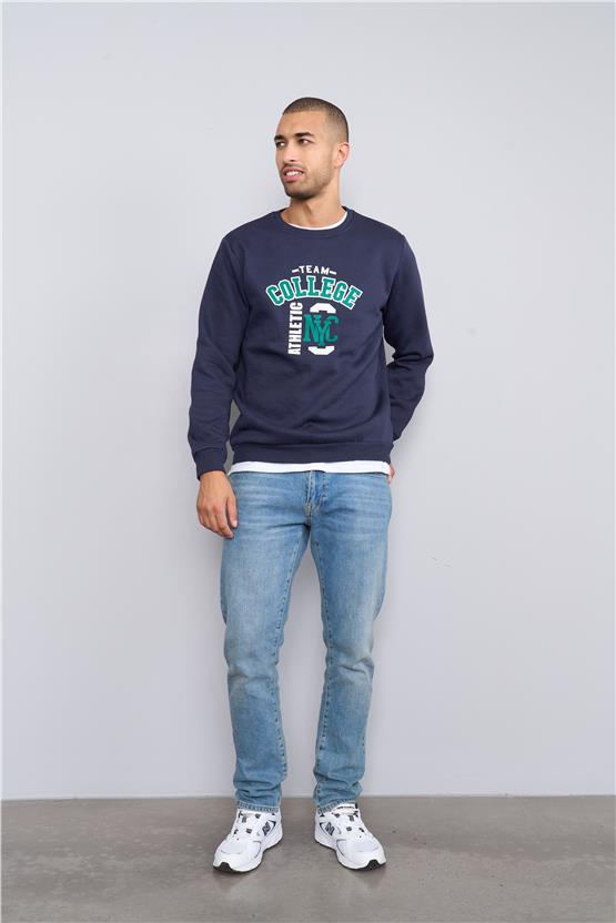 Çetinkaya Mentality 3476 Bisiklet Yaka 3 İplik Şardonlu Lacivert Sweatshirt