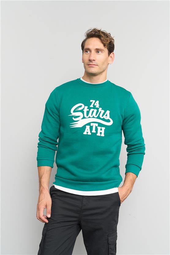 Çetinkaya Mentality 3476 Bisiklet Yaka 3 İplik Şardonlu Zümrüt Sweatshirt