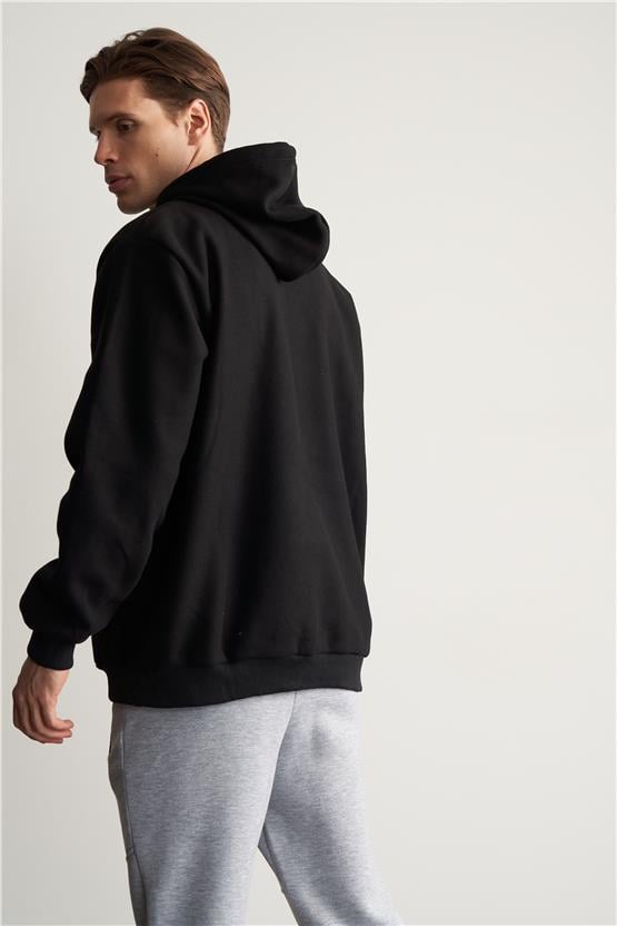 Çetinkaya Mentality 3566 Kapüşonlu Kanguru Cepli Polar Siyah Sweatshirt