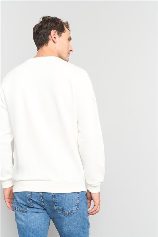 Çetinkaya Mentality 3579 3 İplik Şardonlu Bisiklet Yaka Krem Sweatshirt