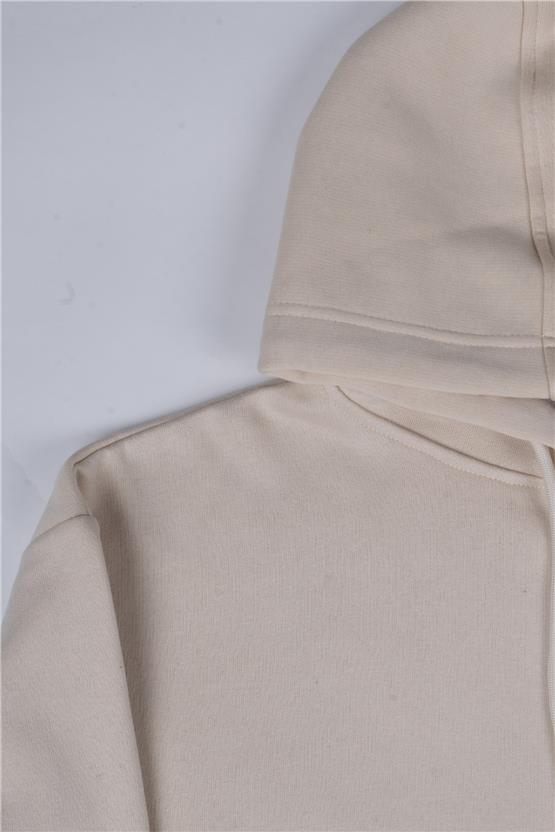 Çetinkaya Mentality 3589 Kapüşonlu 3 İplik Şardonlu Aplike Nakışlı Taş Sweatshirt