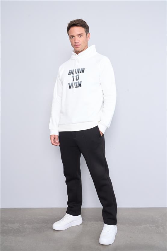 Çetinkaya Mentality 3597 Kapüşonlu 3 İplik Şardonlu Krem Sweatshirt