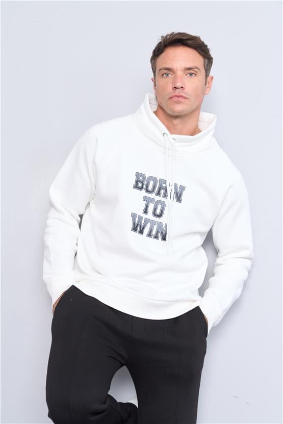 Çetinkaya Mentality 3597 Kapüşonlu 3 İplik Şardonlu Krem Sweatshirt