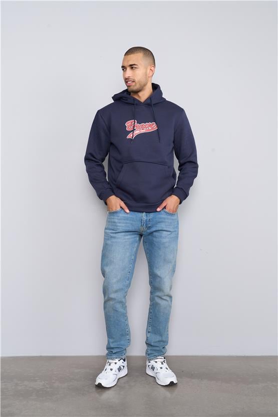 Çetinkaya Mentality 3612 Kapüşonlu 3 İplik Şardonlu Lacivert Sweatshirt