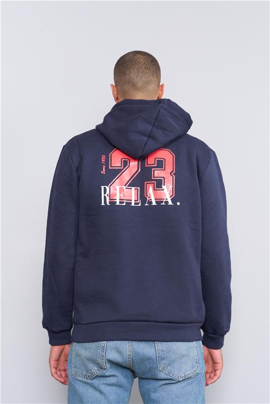 Çetinkaya Mentality 3612 Kapüşonlu 3 İplik Şardonlu Lacivert Sweatshirt
