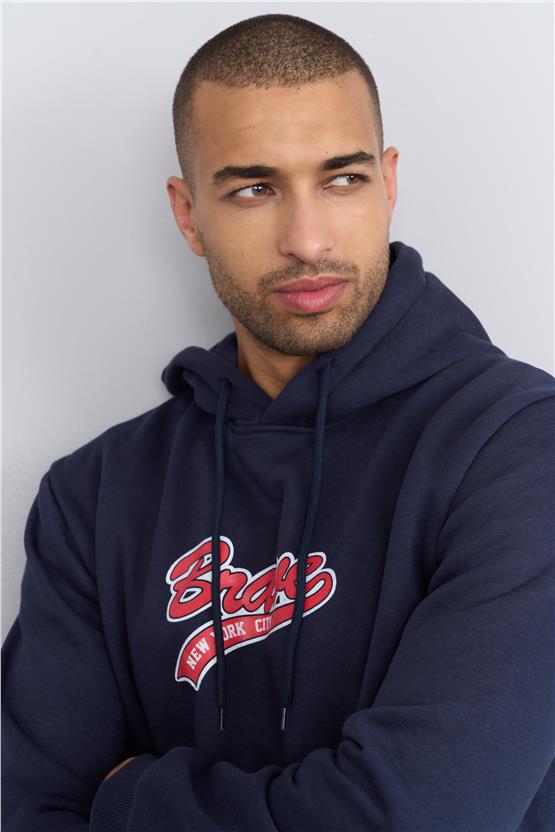 Çetinkaya Mentality 3612 Kapüşonlu 3 İplik Şardonlu Lacivert Sweatshirt