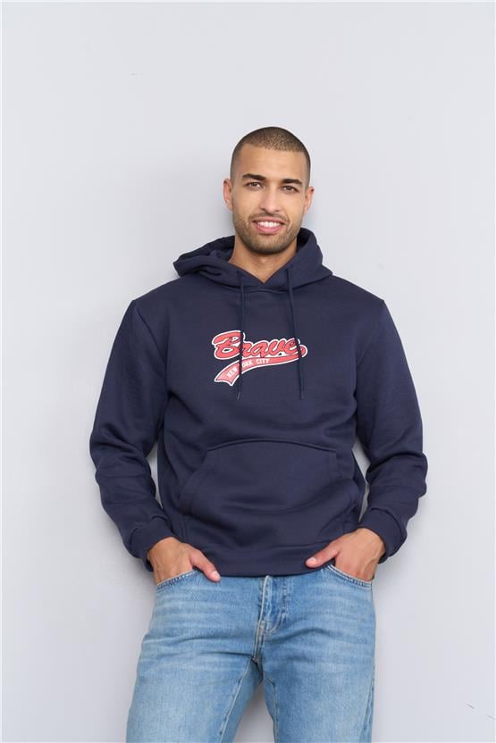 Çetinkaya Mentality 3612 Kapüşonlu 3 İplik Şardonlu Lacivert Sweatshirt