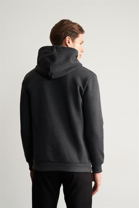Çetinkaya Mentality 3706 Erkek Kapüşonlu Kanguru Cepli Rejenere Antrasitmelanj Sweatshirt