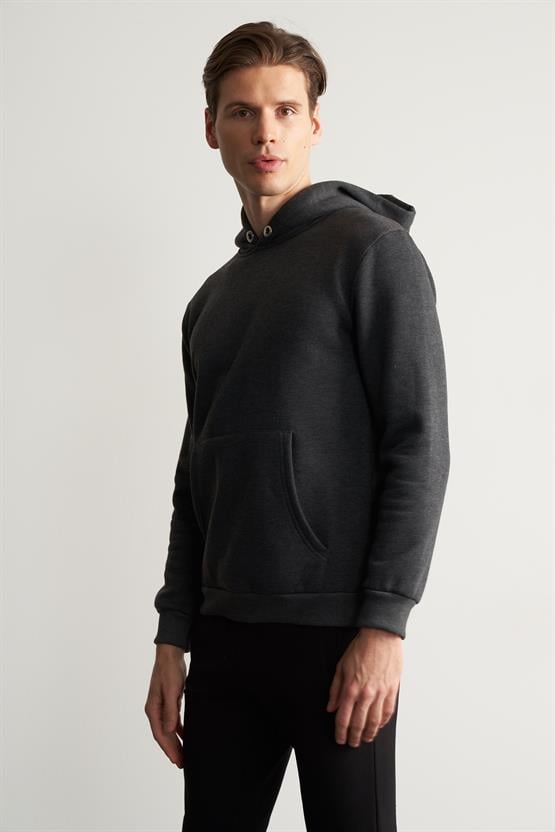Çetinkaya Mentality 3706 Erkek Kapüşonlu Kanguru Cepli Rejenere Antrasitmelanj Sweatshirt