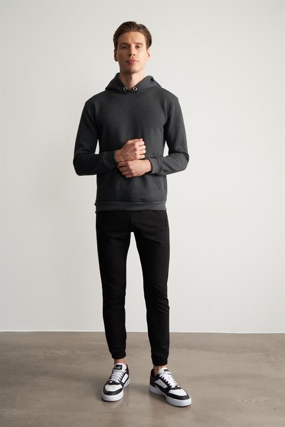 Çetinkaya Mentality 3706 Erkek Kapüşonlu Kanguru Cepli Rejenere Antrasitmelanj Sweatshirt