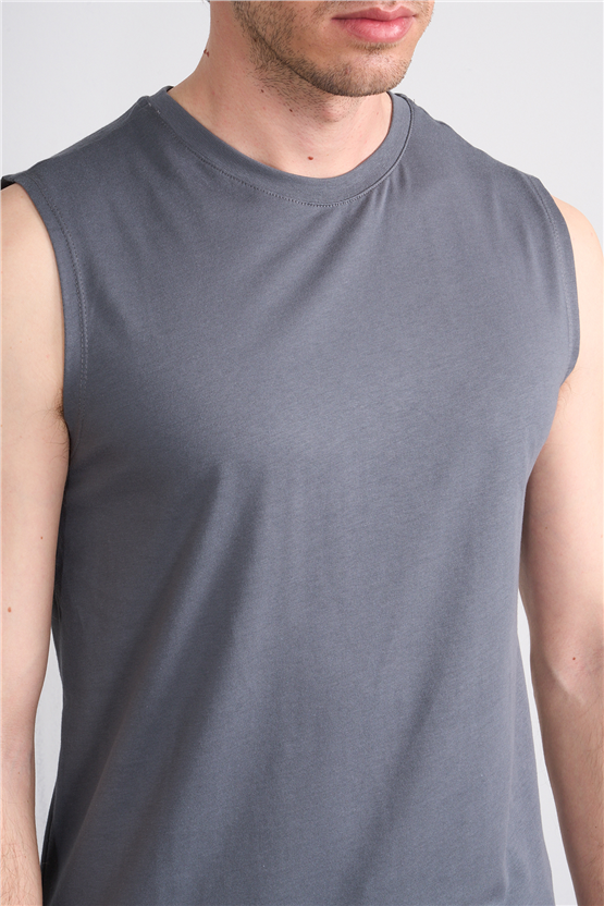 Çetinkaya Mentality 3707 Bisiklet Yaka 30/1 Penye Regular Atlet Koyu Gri